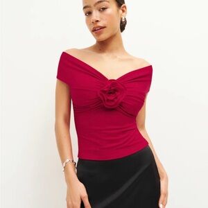 Reformation Off-Shoulder Burgundy Top